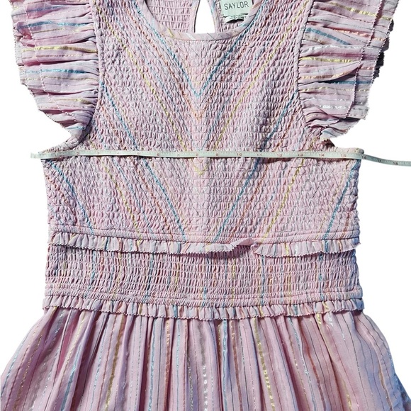 SAYLOR Blush Pink Tiered Zinnia Dress With Metallic Striped Threads Size Medium - Picture 8 of 13